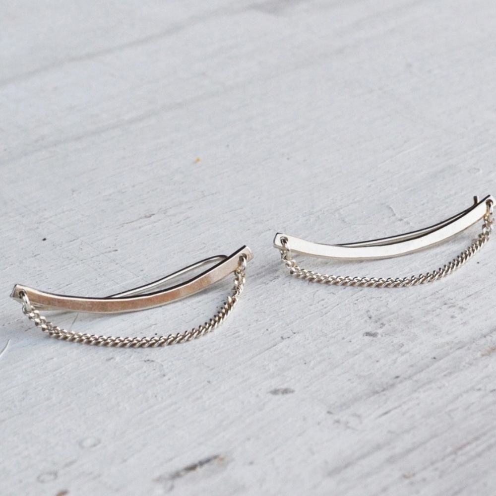 Mini Chain Ear Climbers, Ear Crawlers from Glamrocks. Silver. MSRP $55